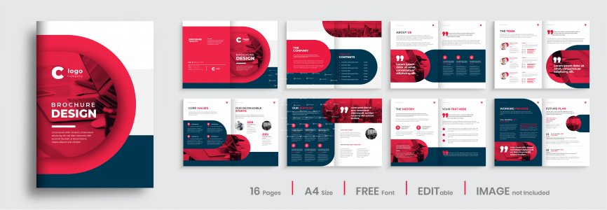 Corporate company profile brochure template layout design business brochure design with red color shapes